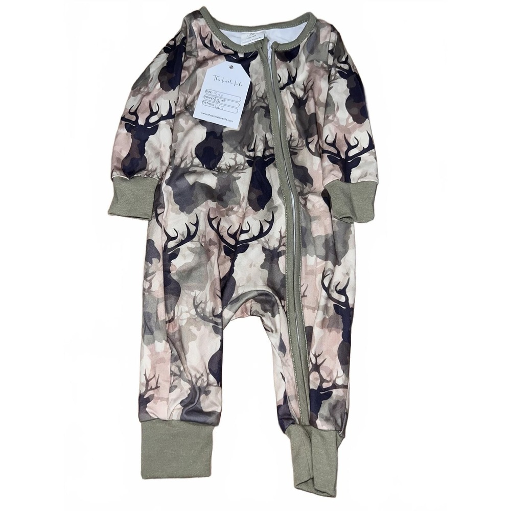Baby 3-6 Month Camouflage Deer Printed Zip Up Sleeper One Piece Footed Pajamas